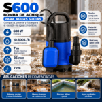 S600 Bomba de Achique para Aguas Sucias 600W | Sumergible de Alto Caudal para Inundaciones y Pozos - Imagen 3