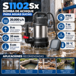Bomba de Achique Aguas Sucias S1102Sx | Sumergible Alta Potencia con Flotador Automático - Imagen 4