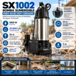 Bomba para Aguas Muy Cargadas SX1002 1000W | 25.000 L/h con Interruptor de Flotador - Imagen 3